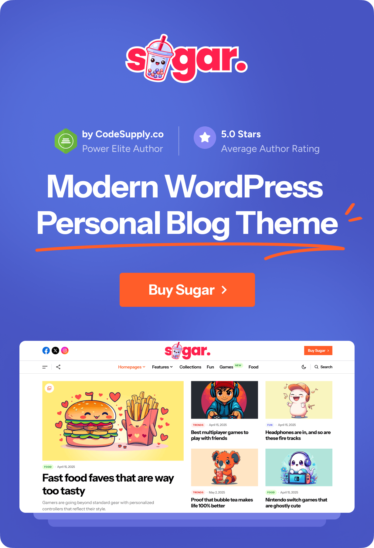 Sugar - Modern WordPress Personal Blog Theme - 1